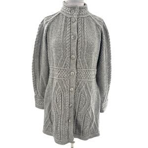 Ar‎an crafts merino wool Long Button ‎Cable gray sz M